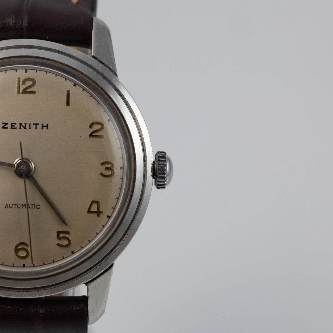 Rare Zenith's First Automatic Watch (Category: Luxury Watches) located in Las Pinas. Submitted by collectiblewatchesmanila (Listing ID 1349348744, Image 2). Description: Used with care. Flaws, if any, are barely noticeable. * Automatic Movement * Model Type: Military * Case Diameter: 35mm * Crystal: Plexiglass * Year Model: 1950's * All Original Watch Head * With Aftermarket Leather Strap * In Good Working Condition * Newly Serviced.