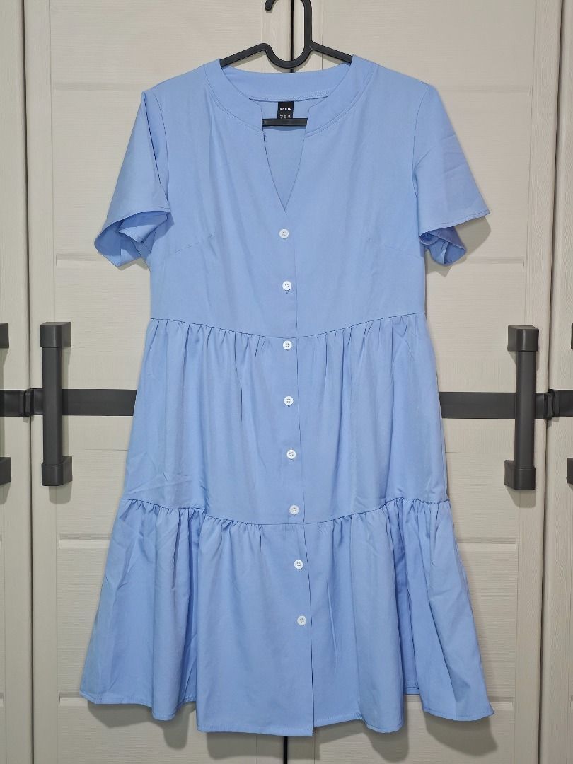 Shein Lune Blue Button Front Smock Dress (Category: Dresses) located in Quezon City. Submitted by ronndomingo (Listing ID 1363791890, Image 1). Description: Brand: Shein Lune Color: Sky blue Size: S Condition: New, never used but washed Original price: 500+.