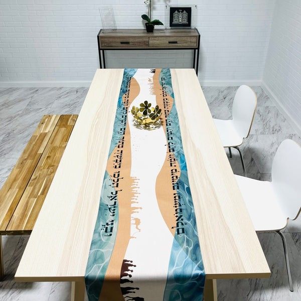 Split the Sea Passover Table Runner (Category: Table Linen & Textiles) located in Manila. Submitted by vintage0nlineshop (Listing ID 1363724968, Image 1). Description: Split the Sea Passover Table Runner Size: 16 x 122” ( 40 x 310 cm ) design by Broderies de France. Original Judaica Israel Gift This Passover, dress your Table with the most Unique and Original Passover Tablerunner . Hebrew writing says: and the people of Israel, walked in the seas