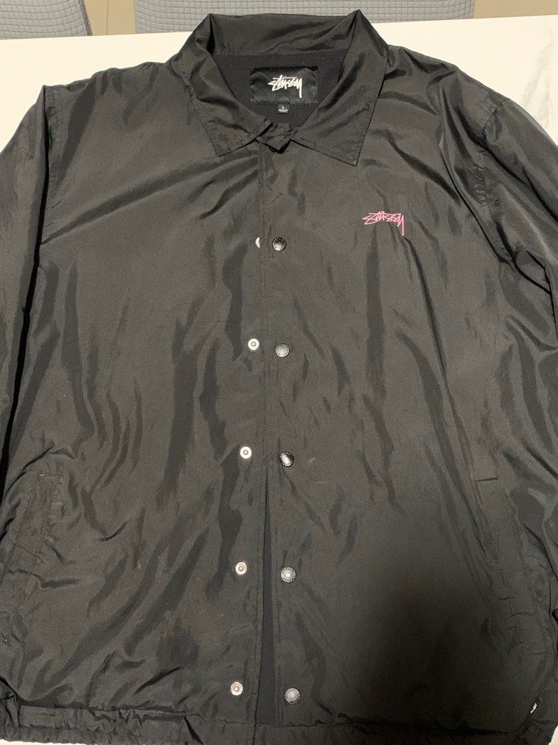 Stussy Coach Jacket (Category: Coats, Jackets and Outerwear) located in Baguio. Submitted by 25thlu (Listing ID 1363852504, Image 1). Description: Stussy Coach Jacket Pink Print Authentic Personal Item Condition:9/10 23x28 RFS: declut.