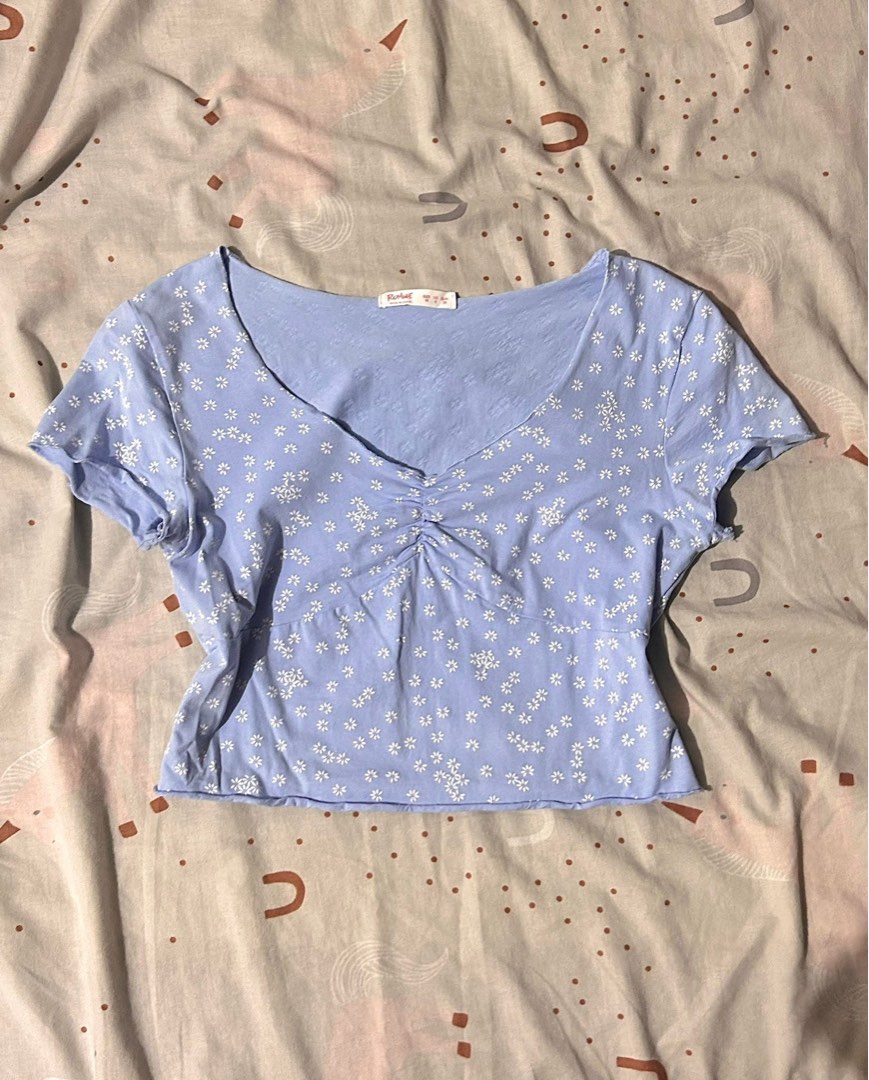Meloria Blue Floral V Neck Top