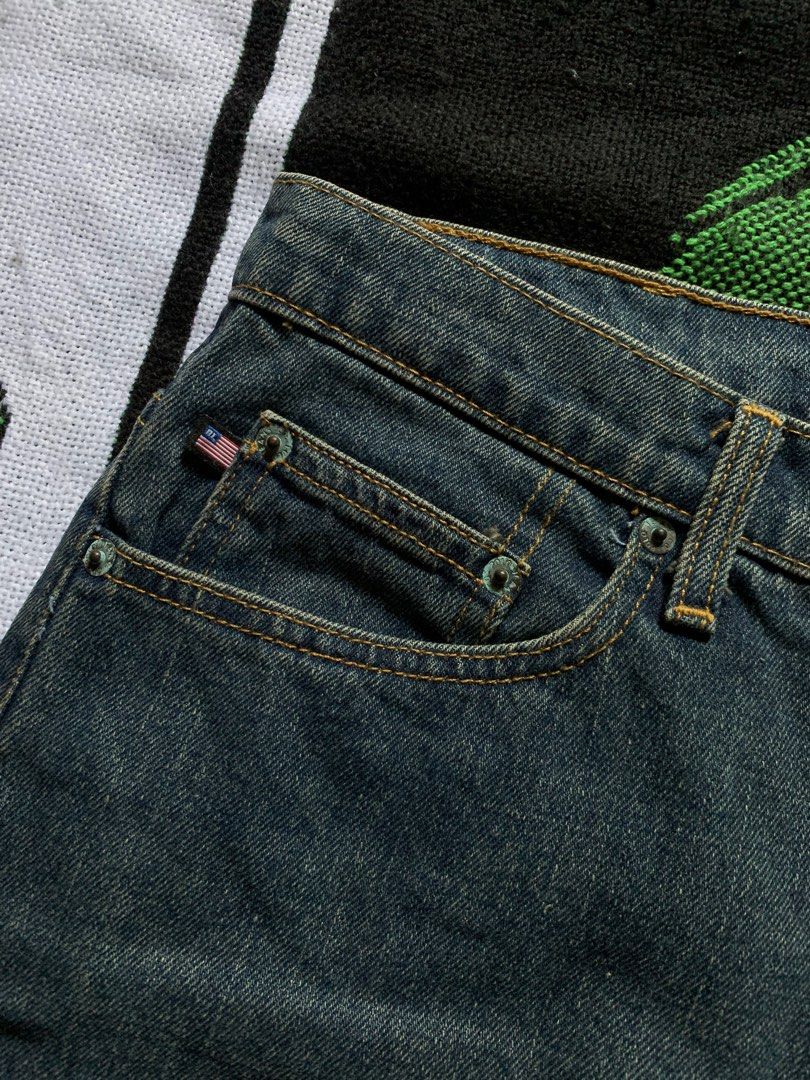 Y2K RL Polo jeans (Category: Jeans) located in Cagayan de Oro. Submitted by premium_thrifts (Listing ID 1363816190, Image 3). Description: Dark raw denim colorway. Good condition. Comes with 5 pockets Issue: fades and soap residues on the pocket rivets - MEASUREMENTS Waistline: 32" - 33" Waistline when laid flat: 16" Length: 43.5" Rise: 12" Thigh: 11" Inseam: 32" Leg opening: 8" Add shipping fee (via JRS or J&T).