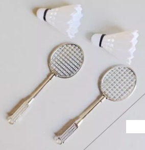 3D badminton racket and 1 plastic shuttle cock cake toppers / key chain ...