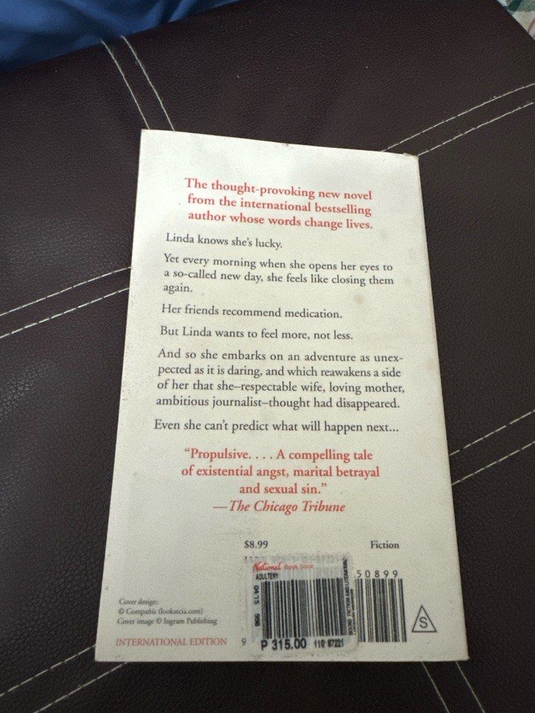 Adultery by Paulo Coelho (Category: Storybooks) located in Makati City. Submitted by ralfunny (Listing ID 1364009261, Image 2). Description: Covered w adhesive plastic cover.