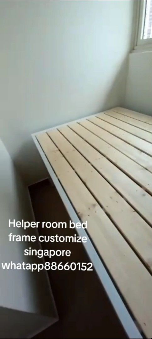 Helper room bed frame customiz singapore (Category: Bed Frames & Mattresses) located in Singapore. Submitted by loveloftspacesaving (Listing ID 1364037465, Image 3). Description: can customize any size welcome whatapp 88660152 Annie same with picture size and design $399+50install +139mattress after place order 4-6weeks can send.