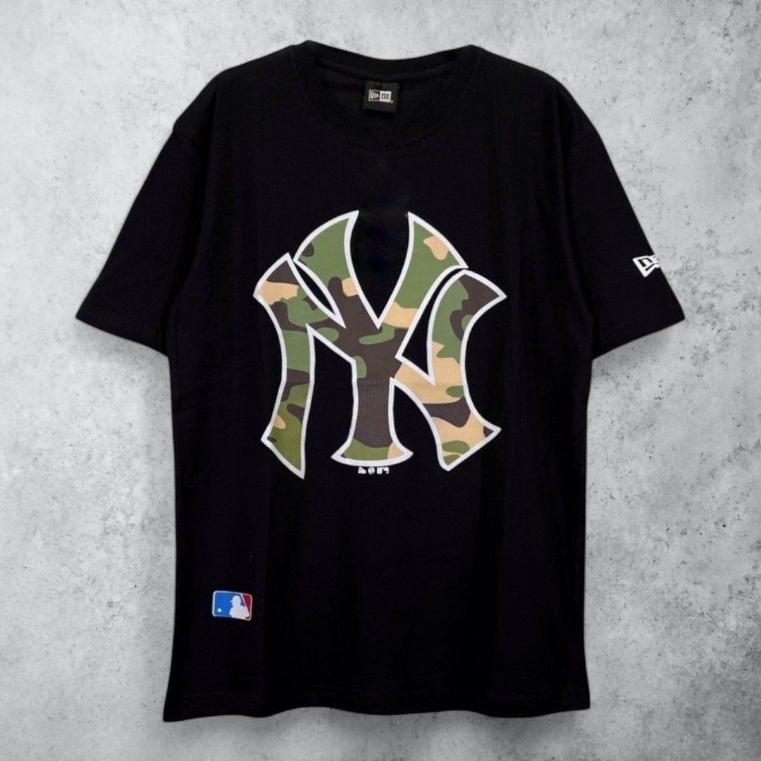 Kaos T-Shirt New Era New York Yankees Camo Logo Hitam, Fesyen Pria