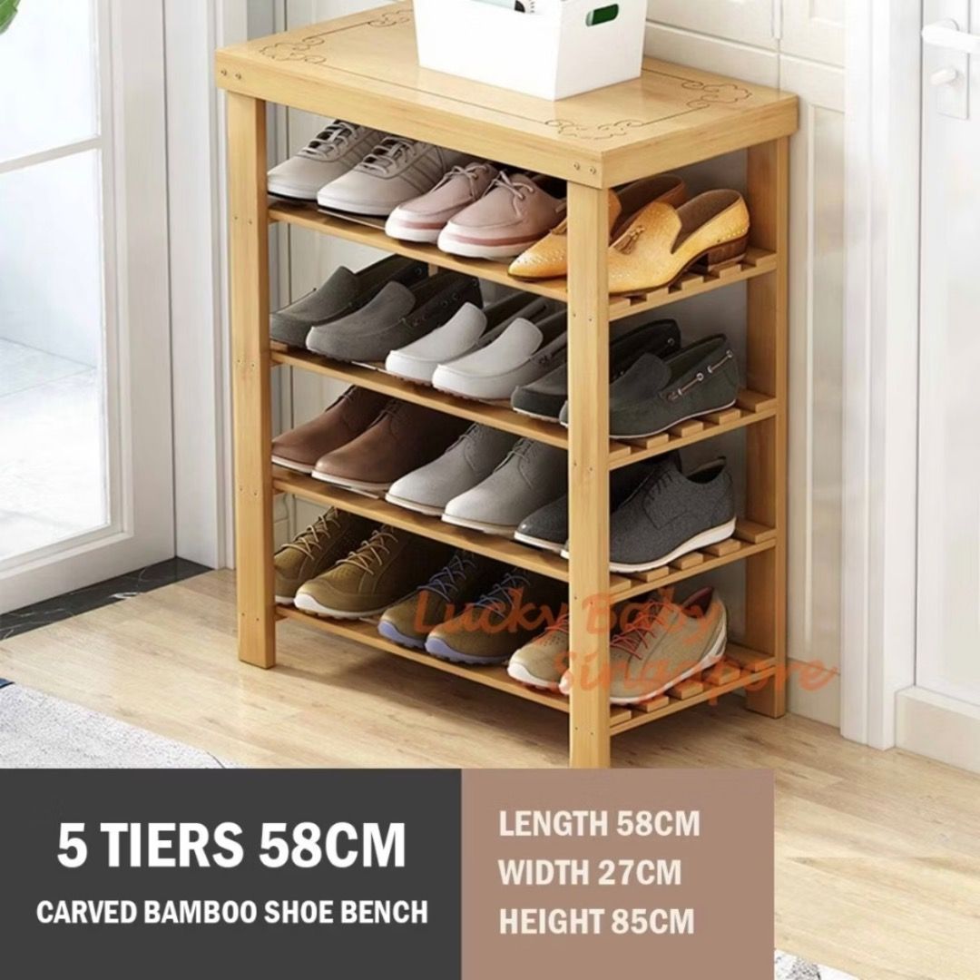 Multi Tier Bamboo Shoe Rack | Multi Layer Shoe Bench Organizer | Narrow ...