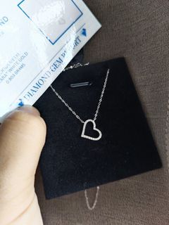 Natural Diamond 18k White Gold Open Heart Diamond Necklace Hong Kong Setting