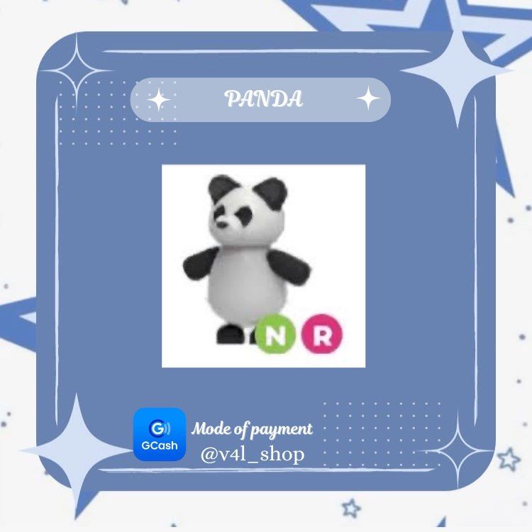 NR PANDA | ADOPT ME PETS | ROBLOX (Category: In-Game Products) located in Manila. Submitted by v4l_shop (Listing ID 1363924465, Image 1). Description: NR PANDA Hello! Are you looking for any specific pets? Welcome to v4l_shop! 🌸 Kindly payment first is required, and you receive the pet immediately! 📌Do send a screenshot of the receipt as proof that you sent the money, once the payment is confirmed provide your username so that i can add you. 📌