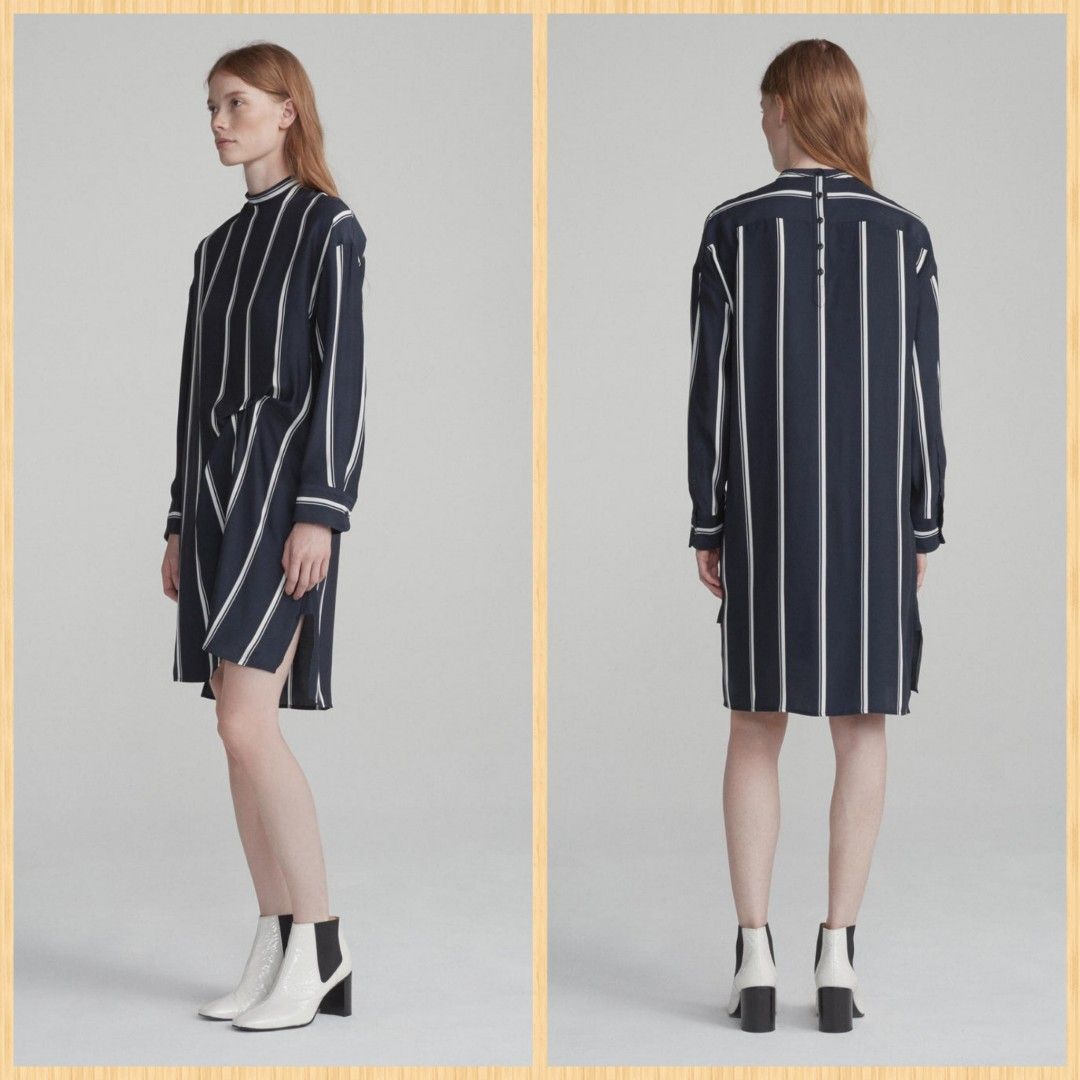 RAG AND BONE Jacklin Silk Asymmetrical Dress (Category: Luxury Apparel) located in General Santos City (Dadiangas). Submitted by amzonshop (Listing ID 1363989794, Image 2). Description: RAG AND BONE Jacklin Silk Asymmetrical Dress Dark blue & white stripes Large Bust: 44" Waistline: 40" Length: Front - 37" / Back - 40".