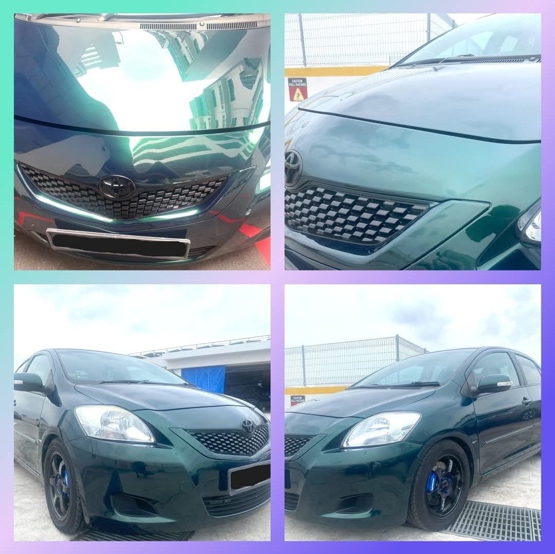 Toyota Vios 1.5 E (A) (Category: Used Cars) located in Singapore. Submitted by someones_husband (Listing ID 1312468479, Image 1). Description: C/W HKS Certified Exhaust aikka paint midnight green 19/10/2023 15" Rays TE37 Sport Rim 4P AP Racing Brake Set Sound System c/w Amp RS Semi Bucket Seat Custom Side Fender Zerone Coilover Strut Bar Top & Bottom 16/12/2023 Spray Valve Cover Aircon Gas M8 Tint Duplicate Key Carbon Steering Side Mirror Blue Le