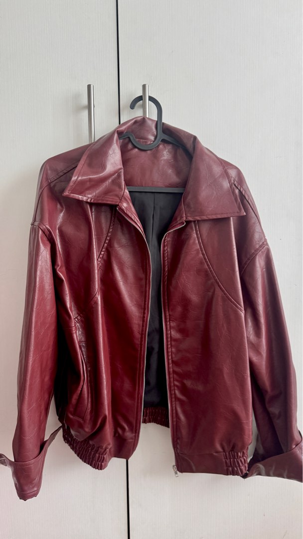 Womens Royal Blue Pu Bomber Jacket