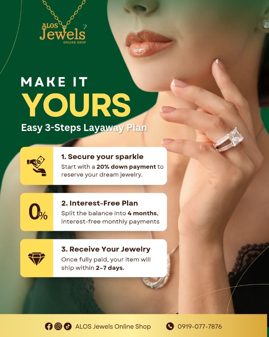 All our items open for LAYAWAY with NO interest (Category: Announcements) located in Manila. Submitted by alosjewelsonlineshop (Listing ID 1364200225, Image 2). Description: ✅ ALL ITEMS OPEN FOR LAYAWAY (NO INTEREST): • Available for 4 months. • 20% Down payment is required and balance will be subdivided into 4 monthly payment. .