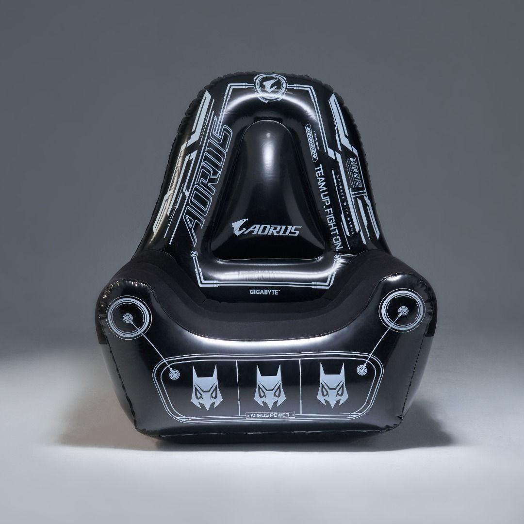 Aorus inflatable gaming chair by Gigabyte (Category: Chairs) located in Valenzuela. Submitted by drlnec (Listing ID 1364167393, Image 2). Description: Aorus Inflatable Gaming chair good for relaxed gaming set-up can hold up to 200lbs. material: pvc does not include a pump *It was a gift we received last december. havent used it at all, we also havent tried inflating it..