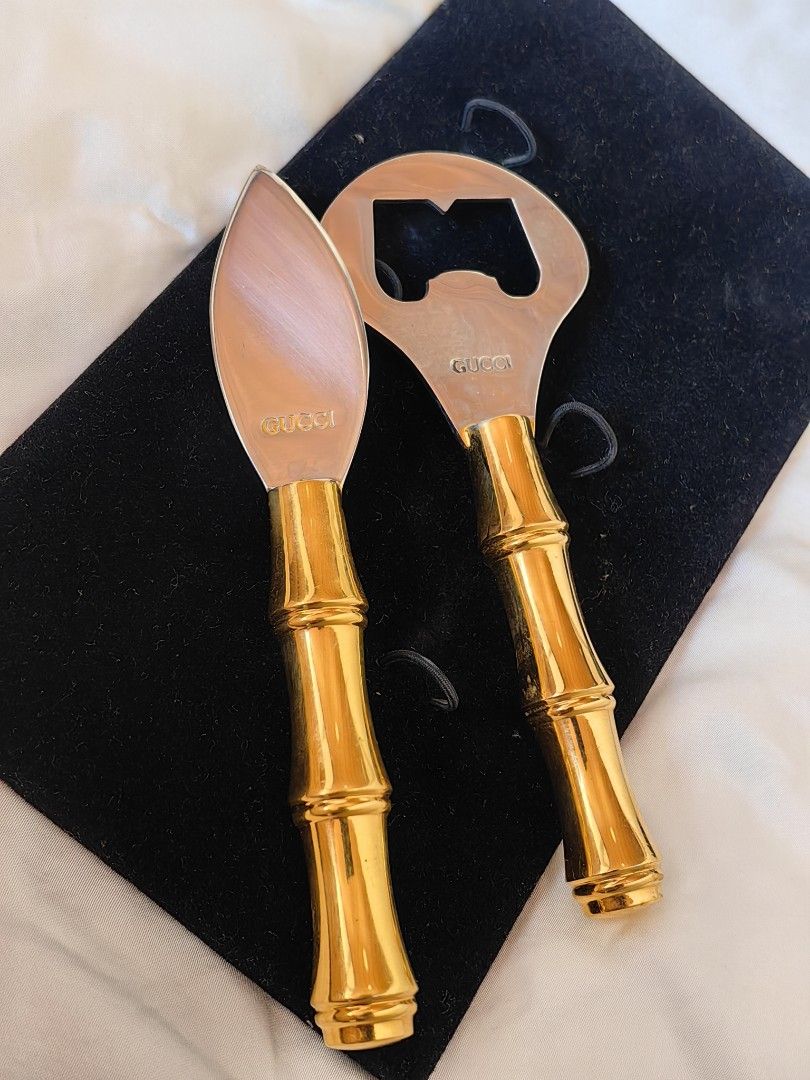 Authentic GUCCI Bottle Opener Set 1970s (Category: Luxury Accessories) located in Quezon City. Submitted by maneradesignersboutique (Listing ID 1364060722, Image 1). Description: 💯% Guaranteed authentic *Brand: GUCCI *Materials: Brass *Color: two tone *Size: 13cm *Condition: Brandnew -Used * Inclusions: box Open for LAYAWAY 20% down payment 80% payable in 60 - 90 days with 0 interest at regular posted price. Client will only recieve item once it