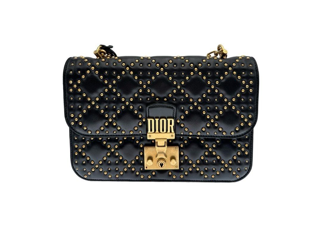 Dior addict rivet black gold postman sheepskin chain bag, Luxury ...