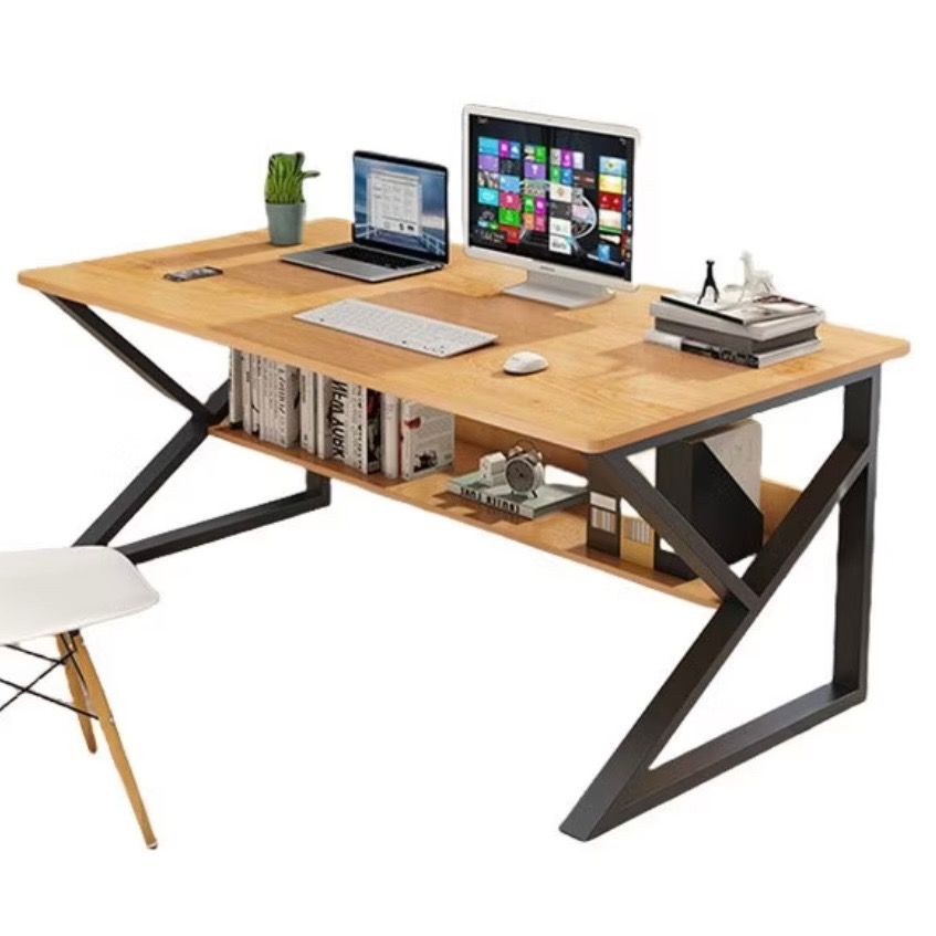 Double Layer Study Desk | Industrial Style Writing Table | Metal Frame ...