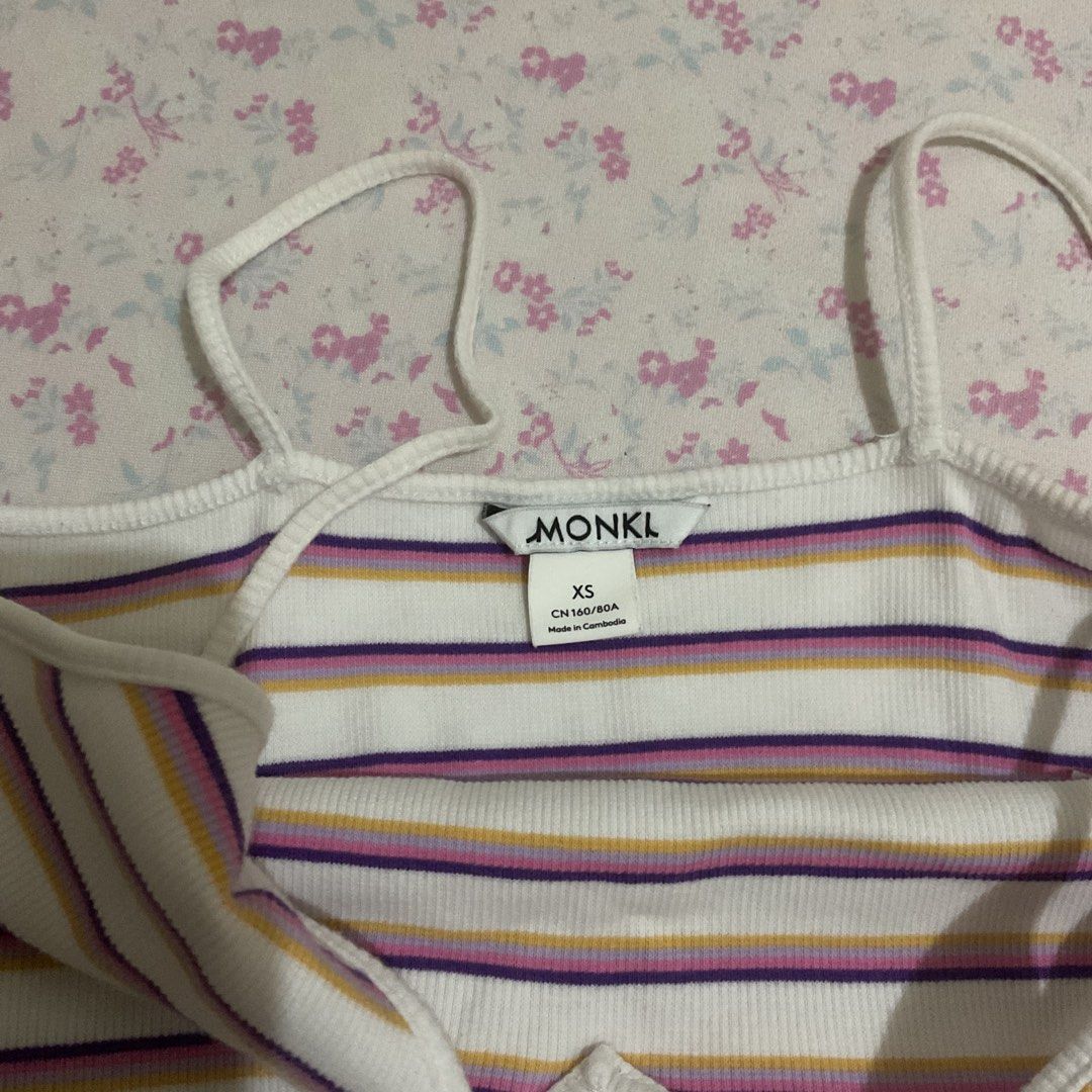Monki Tutti Frutti Stripes Thick Ribbed Top (Category: Sleeveless) located in Marikina City. Submitted by mlffy (Listing ID 1318940437, Image 2). Description: 💛 Authentic Monki Striped Ribbed Tank Top 🏷️ XS on tag, best fits XS-S 🩷 Cutest lining 💜 Thick ribbed quality and fitting! 👛 GCash.