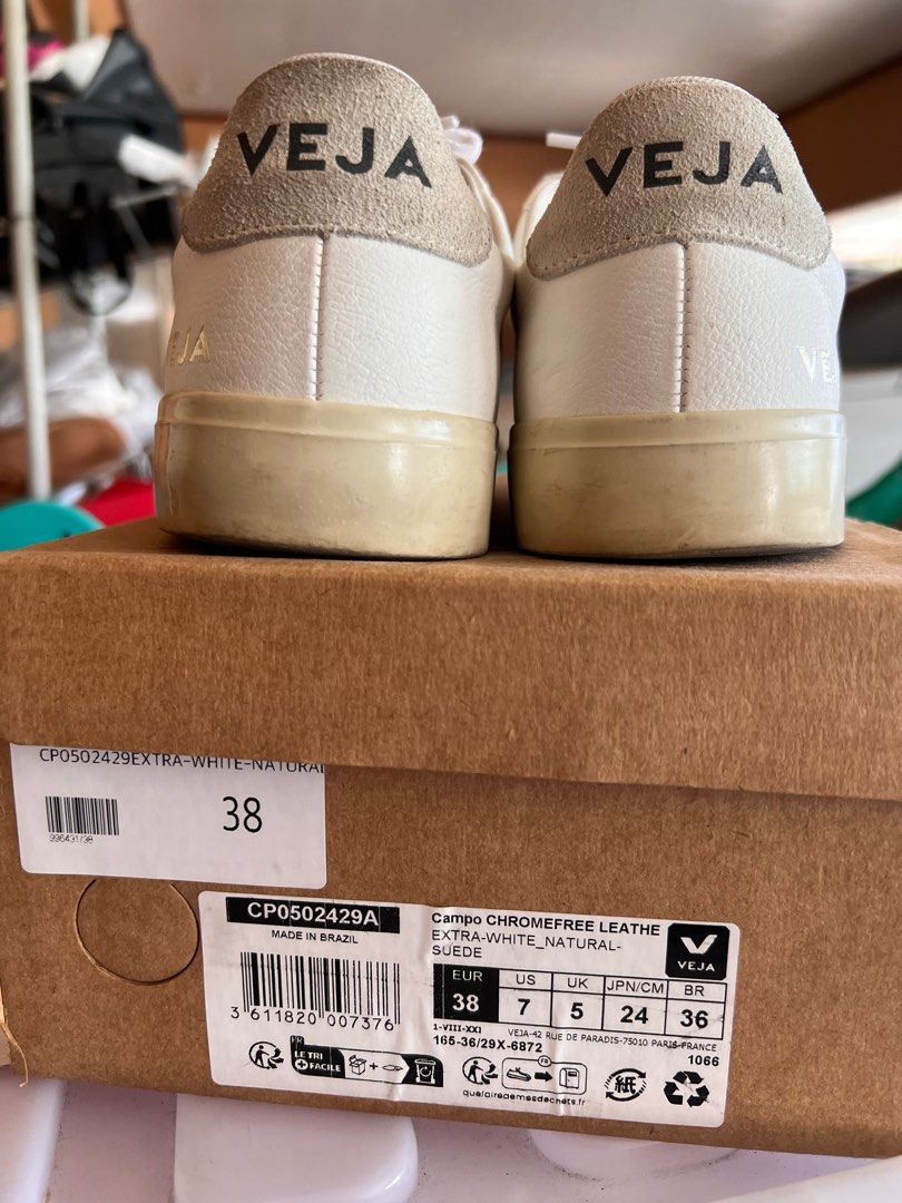 Original Veja Campo white/ natural (Category: Sneakers) located in Manila. Submitted by thegoodstuff.26 (Listing ID 1364080095, Image 2). Description: Lightly used Original Veja. Coded. With insole code, money back if proven fake. Size 38. Please see pics for reference. Mall price :P9000 Rfs: decluttering. Meet ups or shipping. .