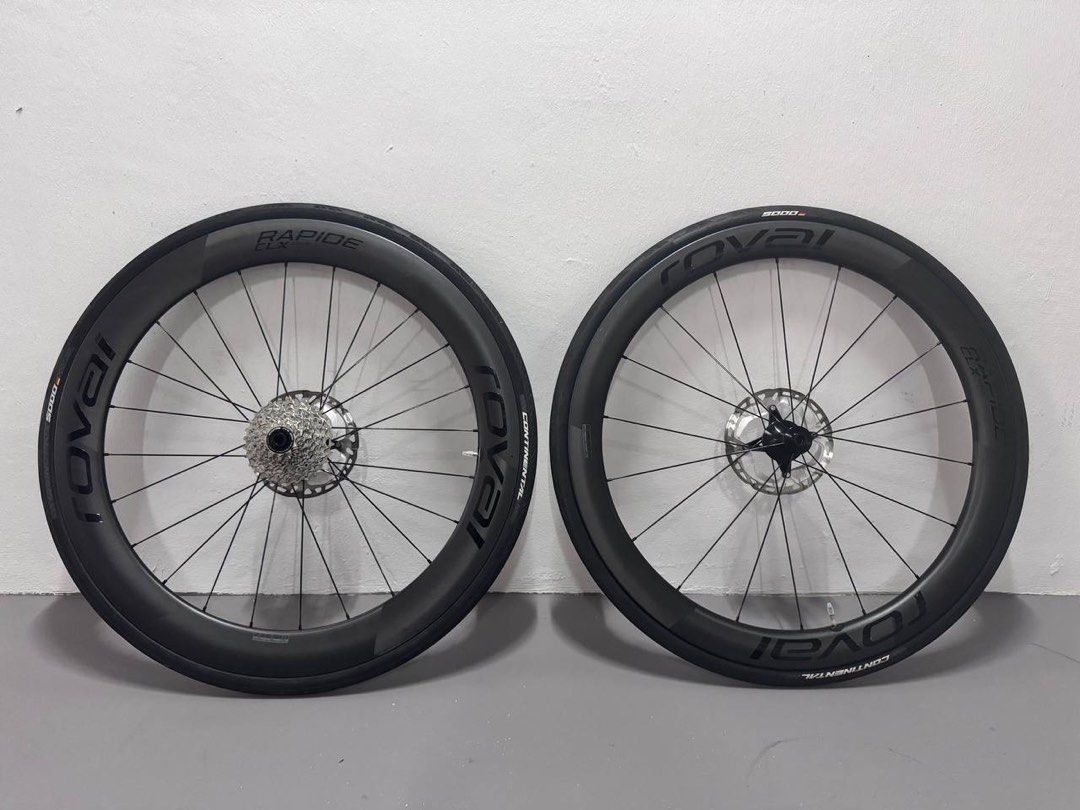 Roval Rapide CLX II Wheelset (Category: Parts & Accessories) located in Singapore. Submitted by buysellfastee (Listing ID 1364166327, Image 1). Description: Condition: 9/10 (small scuffs) Colour: Black Freehub: Shimano Selling as a set: front and back wheelset, 160mm rotors & 11-30 cassette Will provide receipt. No box. Rim: Rapide CLX Cabon Clincher, 700c, Disc Brake, Tubeless Rim Details: F- 51mm Depth, 35mm External Width, 21mm Internal Width: