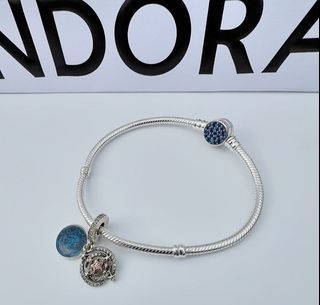 🎀SALE! PANDORA MOMENTS BLUE DISC CLASP SNAKECHAIN BRACELET WITH SHOOTING STAR DANGLE CHARM