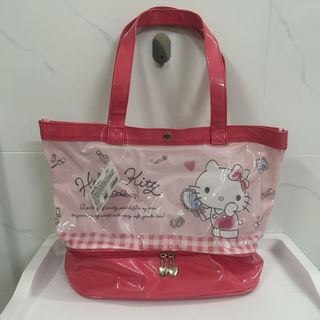 日本 SANRIO HELLO KITTY 紅色膠面 雙層 手挽 沙灘袋64172662618753110