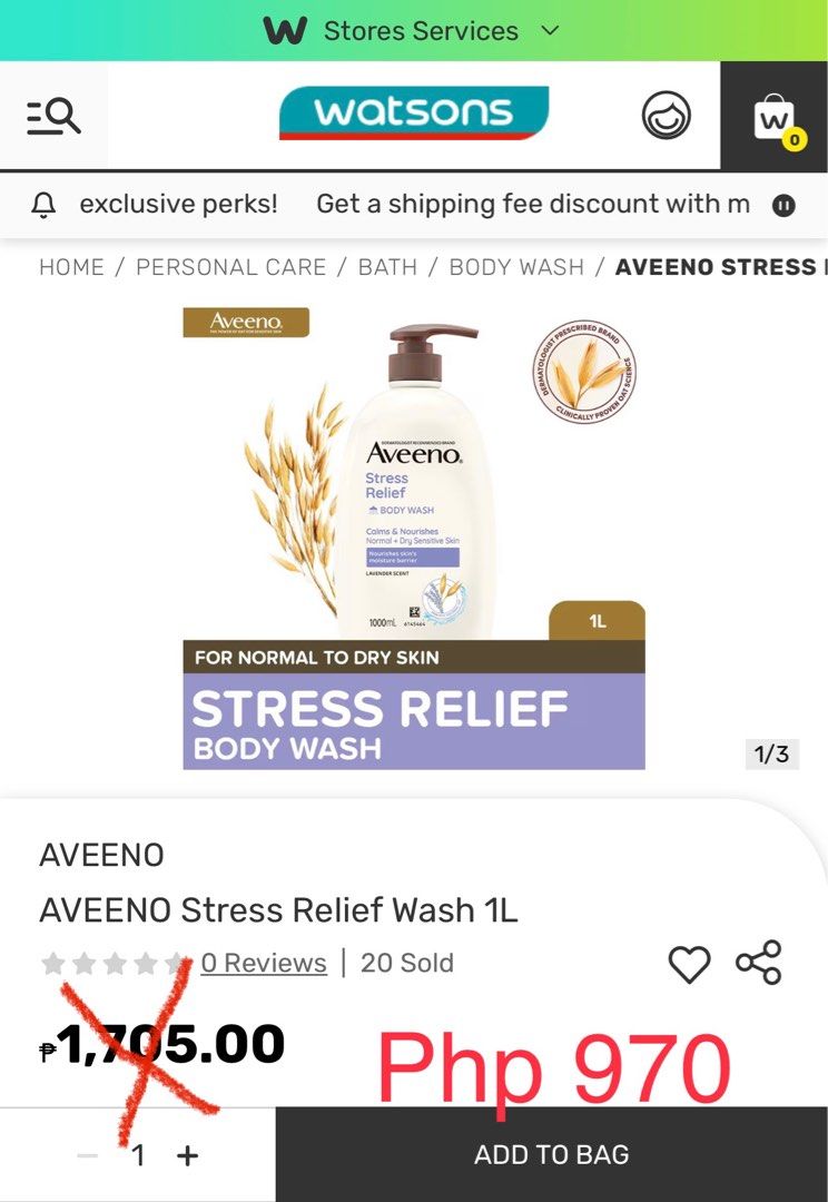 Aveeno body wash (Category: Bath) located in Quezon City. Submitted by mthereser43807 (Listing ID 1364271773, Image 1). Description: .