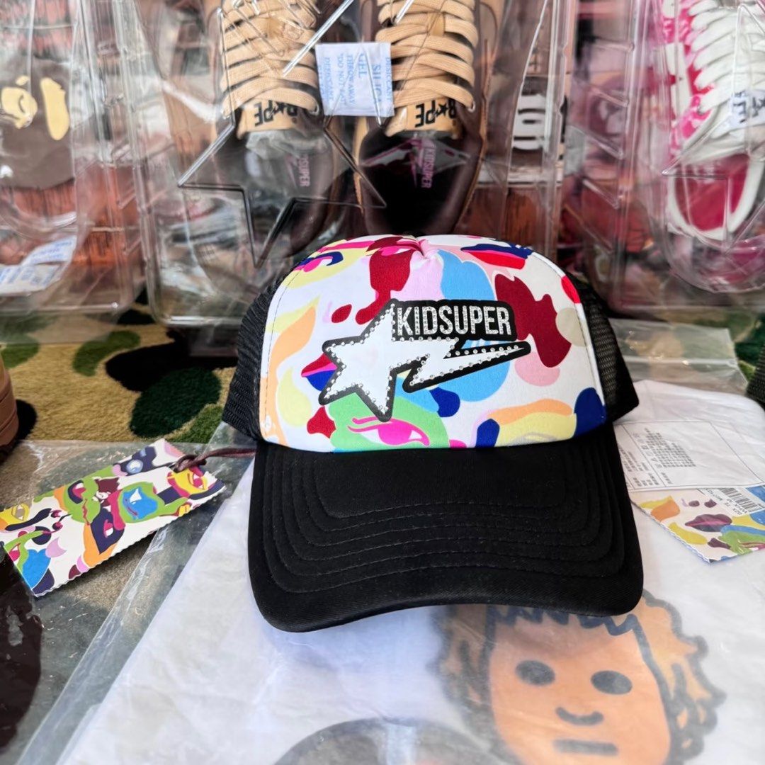 BAPE X KIDSUPER BAPE STA LOGO RHINESTONE TRUCKER CAP, Men's