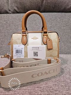 Bnew Original 100% Coach mini rowan (guitar strap) Light Khaki white stripe