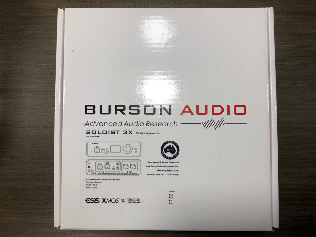 Burson Soloist 3XP with Upgrades (Category: Soundbars, Speakers & Amplifiers) located in Paranaque City. Submitted by kiefferdy (Listing ID 1364266130, Image 1). Description: Used this as my main headphone amp for a bit less than a year. Selling since it’s no longer being used and has been replaced with something else Product Info - Includes original packaging and accessories - Includes stock Burson V6 Vivid Opamps (installed) - Has around ~300 h