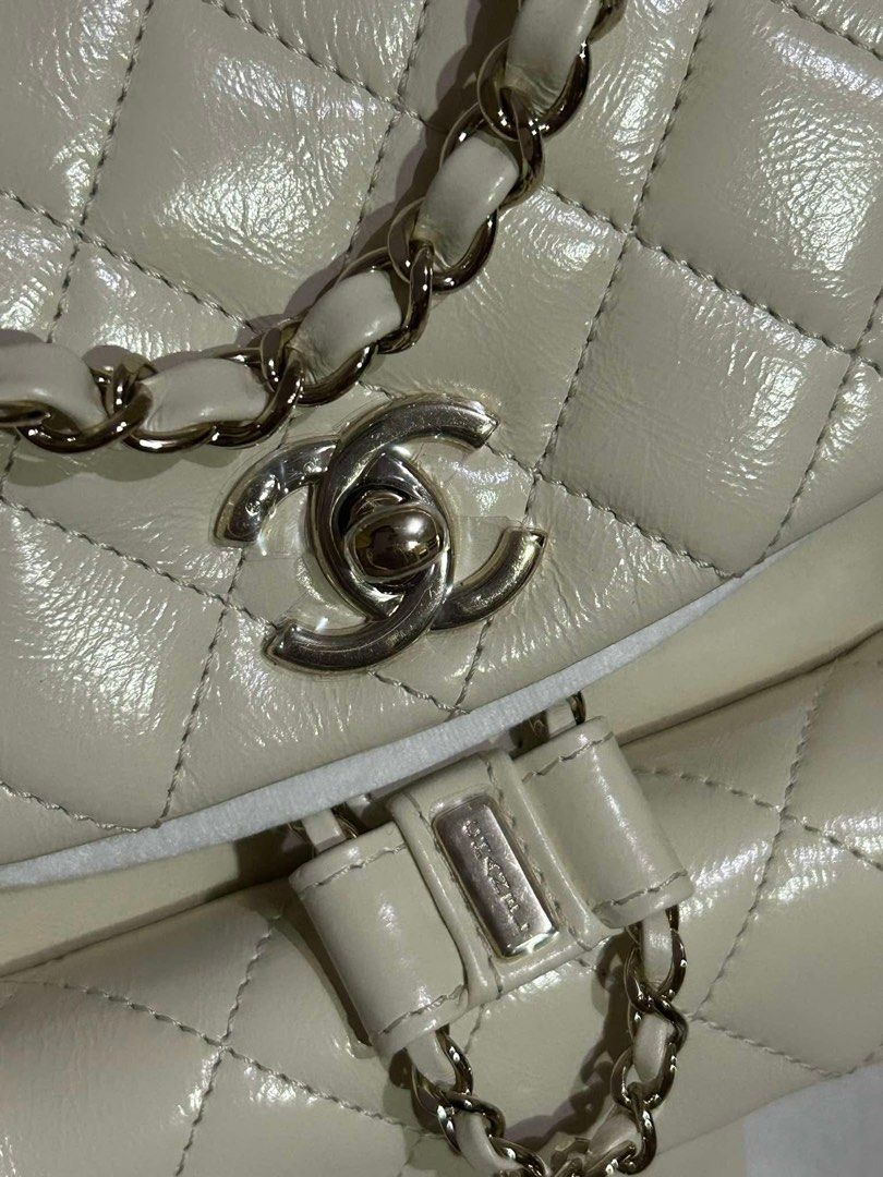 CC Duma Mini Backpack in Glazed Calfskin Cream (Category: Luxury Bags & Wallets) located in Manila. Submitted by rl_lux (Listing ID 1364281208, Image 3). Description: CC Duma Backpack in Mini size Glazed Calfskin leather/ Cream color/ Light GHW With dustbag only.