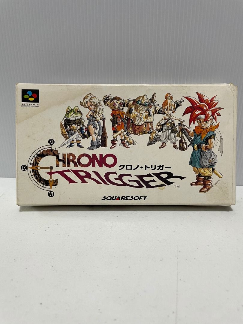 Chrono Trigger Japanese SNES Super Famicom Software Checked W/ Box, Manual (Category: Nintendo) located in Taguig. Submitted by tkcollectibles (Listing ID 1364305701, Image 1). Description: There are folds in the box, Cartridge tested and game working with some save file.