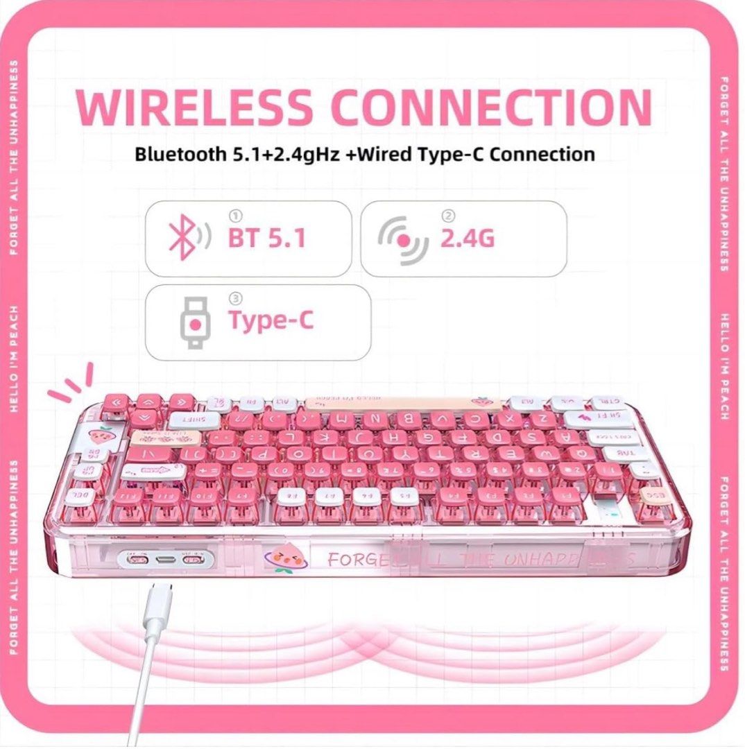 Coolkiller CK75 Wireless Hot Swappable Mechanical Keyboard, Transparent Acrylic Gasket Mounted Keyboard for for Windows/Mac(Meow Switch,Peach Pink)63223792469505114