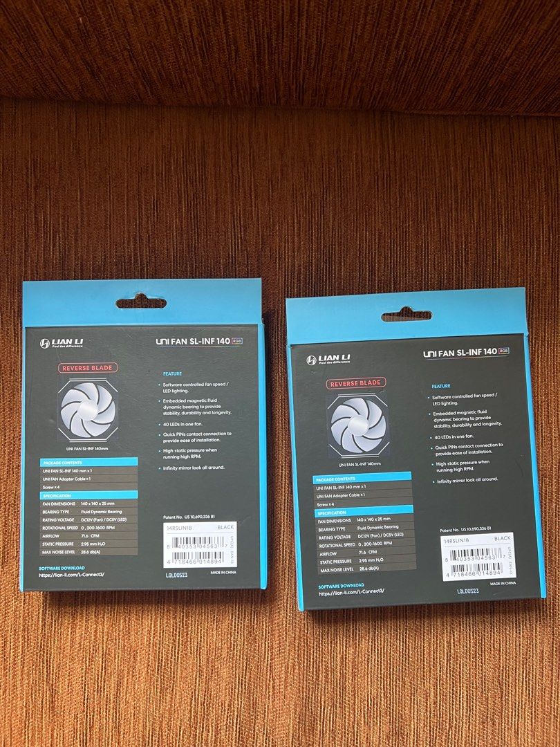 Lian Li SL-INF 140mm RGB fans ( reverse blade )63220271383810111