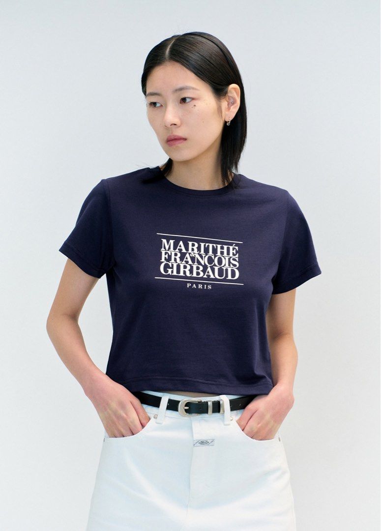 Marithe Francois Girbaud W Classic Logo Crop Tee in Navy (Category: Shirts) located in Pasig City. Submitted by bluebubbles_ (Listing ID 1364321694, Image 2). Description: - bought from Korea! - brand new, never worn - rfs: bought the wrong shirt.