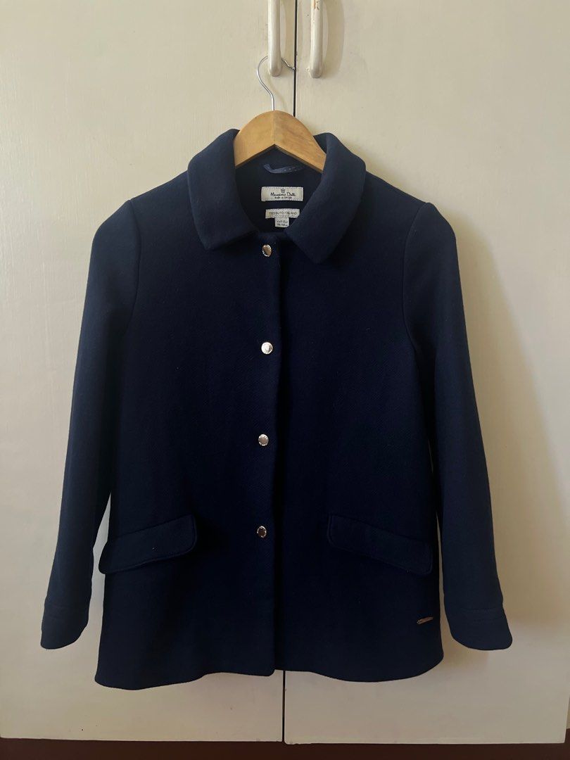 Massimo Dutti Navy Blue Spring/Autumn Wool Coat (Category: Coats, Jackets and Outerwear) located in Paranaque City. Submitted by arkingls (Listing ID 1364246771, Image 2). Description: Worn Once Personal item not thrifted RFS: Does not fit anymlre Best fit - XS Laid Flat: Shoulders 14” Chest 17” Length 25”.