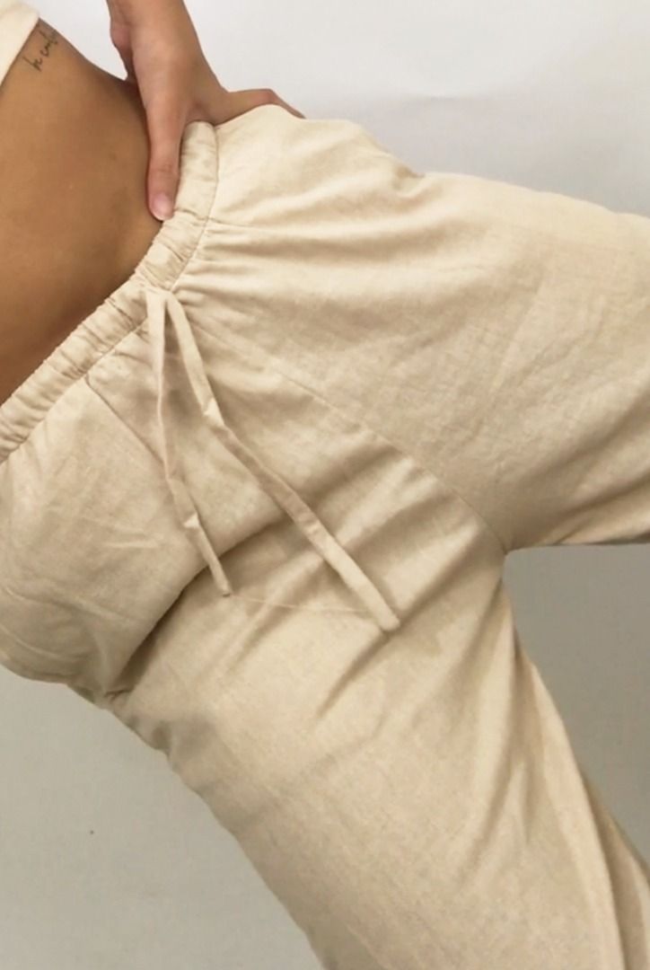 MIDDAY Tie-String Linen Jogger Pants in Beige (Category: Sets or Coordinates) located in Mandaluyong City. Submitted by mgmx_ (Listing ID 1364309325, Image 2). Description: GABRIELLE SERIES - SAMPLE SALE A fresh alternative to the usual jogger pants. Made from breathable linen material. - Also available in Off-White color (see separate listing) - Pair it with DAWN linen top (see separate listing) - Fully adjustable waist strings - Side pockets - 