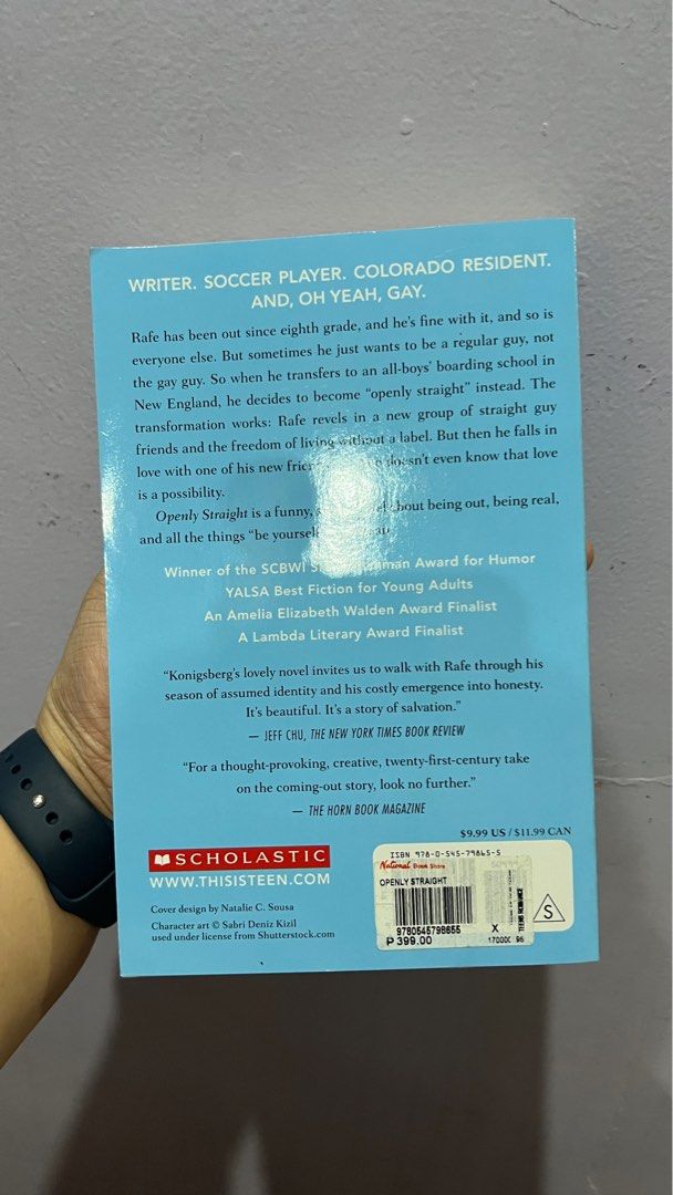 Openly Straight by Bill Konigsberg (Category: Storybooks) located in Quezon City. Submitted by declutterion (Listing ID 1364336726, Image 2). Description: Openly Straight is a coming-out-again story by Bill Konigsberg. Purchased years ago for ₱399. Selling for ₱100. Condition's great, never read. rfs: need funds and decluttering.