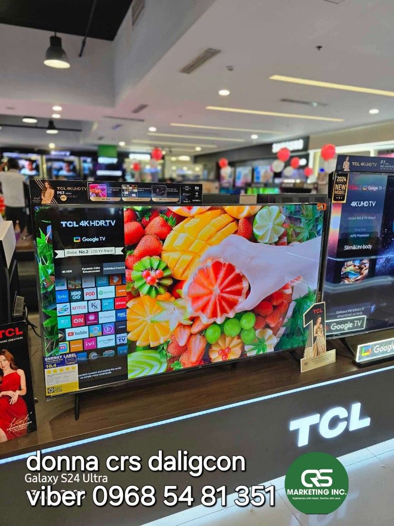 Tcl tv (Category: TV) located in Manila. Submitted by donnasagao03665 (Listing ID 1364288752, Image 2). Description: ❄️ TCL 55inches 55P635 GOOGLE TV 4K UHD FREE WALL BRACKET 43V6B 50V6B 65V6B ❄️ 55P635 - 17,200 43V6B - 15,700 50V6B - 17,800 65V6B - 30,200 PRICE MAY CHANGE WITHOUT PRIOR NOTICE BRANDNEW AND SEALED TCL HOME SERVICE 2 YRS WARRANTY PARTS AND SERVICE CASH N CARRY MALL MAKATI CAIMITO PLACE CALOOCAN, CRS MARKETINF INC CASH ON DELIVERY, 