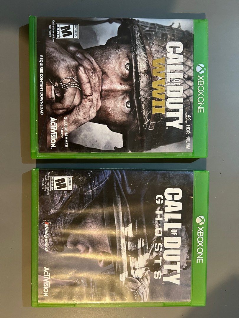 XBOX ONE Games COD GHOSTS and WWII (Category: Xbox) located in Baguio. Submitted by ashilily (Listing ID 1364349539, Image 1). Description: Call of Duty series -world war 2 RFS: quit console, selling for extra to build pc.
