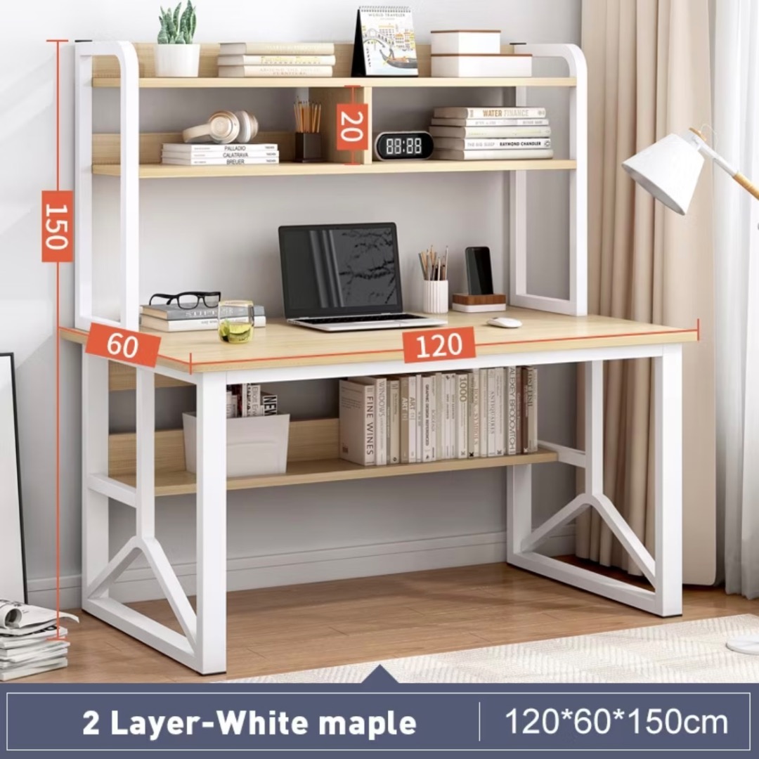 2 Tier Study Desk | Table With Overhead Bookshelf | Workstation Table ...