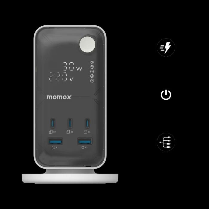 🌟⭕全新行貨⭕ 🌟 MOMAX | 1-Charge Work-Flow 6 插座數位顯示電源盒 US21 拖板 ⭕ 🌟 （分類：轉插器及插頭）位於 Hong Kong。 由 Foresoon_Computer 提交（商品編號 1364478101，圖片 3）。簡介： 商品簡介 • 使用 6 個交流電源插座、3 個 USB-C PD 和 2 個 USB-A 連接埠同時為最多 11 台裝置充電 • PD 35W GaN 技術實現超快充電 • 安全智能晶片提供溫度、過壓、過流和過載保護 • 即時監控數位面板，即時更新充電狀態 • 一鍵式開/關 LED 按鈕，實現節能電源控制 • 整合電湧保護以保護您的設備 • 自動關閉和快速重置：智能自動關閉和快速重置功能可保護您的設備，同時最大限度地減少中斷 • Flow 系列透明設計，打造現代、優雅的外觀 產品介紹 無縫的工作空間 步入這樣一個世界：您的裝置保持充電狀態，您的工作空間保持整潔。滿足您日常電源需求的創新且強大的解決方案。設計時考慮到簡