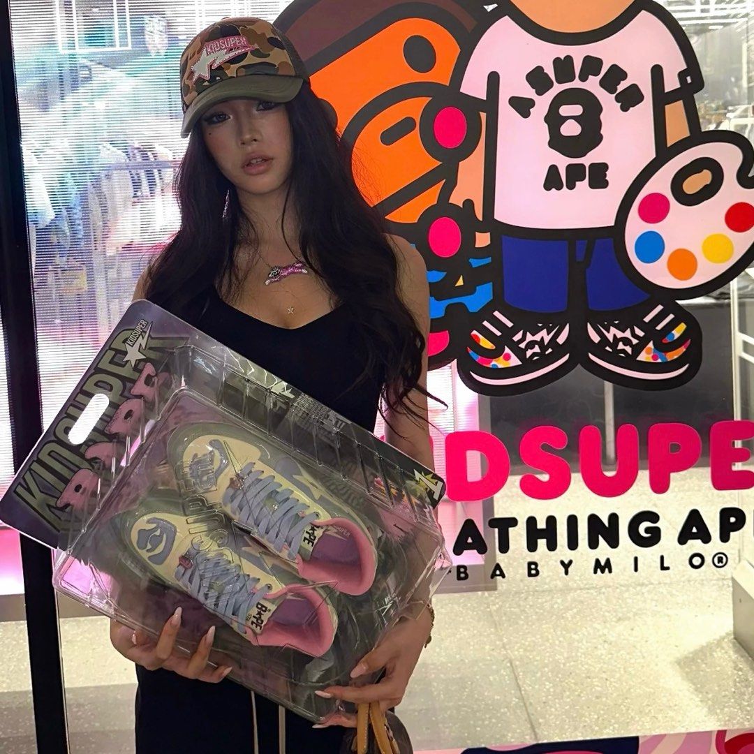 帽子 BAPE KIDSUPER LOGO RHINESTONE TRUCKER Buy BAPE x KidSuper Bape Sta Logo Rhinestone Trucker Cap