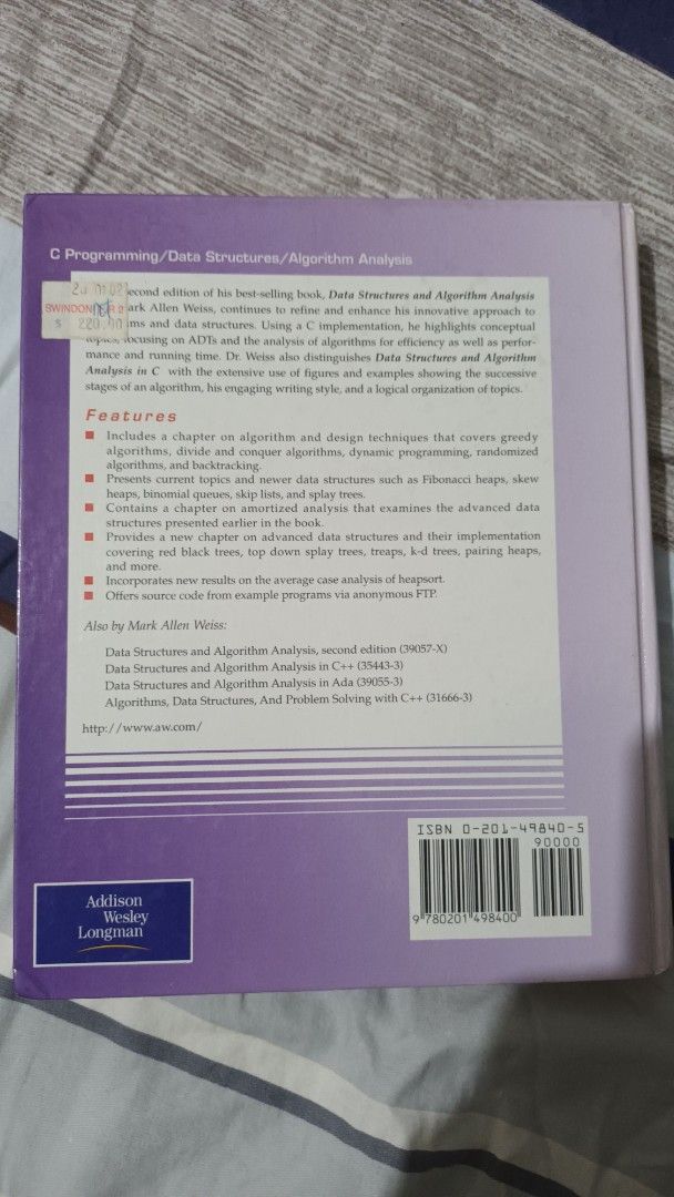 Data Structures and Algorithm Analysis in C （分類：教科書）位於 Hong Kong。 由 ericwonghh 提交（商品編號 1364504132，圖片 2）。簡介： 大專程式編寫教科書《Data Structures and Algorithm Analysis in C》，如圖。