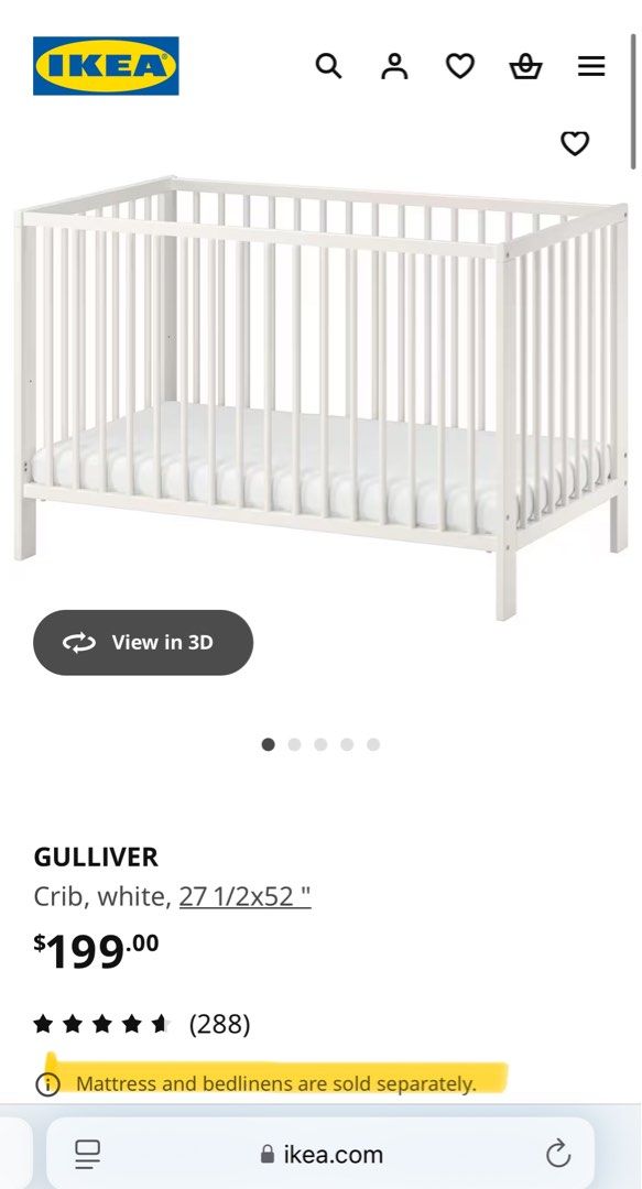 IKEA crib with URATEX mattress 70% off (Category: Cots & Cribs) located in Manila. Submitted by anne.rs (Listing ID 1364487071, Image 3). Description: IKEA CRIB - FREE Uratex Purifoam Mattress - FREE fitted sheet - FREE pillow Original price for all: Php15k++ No defects, just “scratch marks” due to normal usage. For measurements, please see photos..