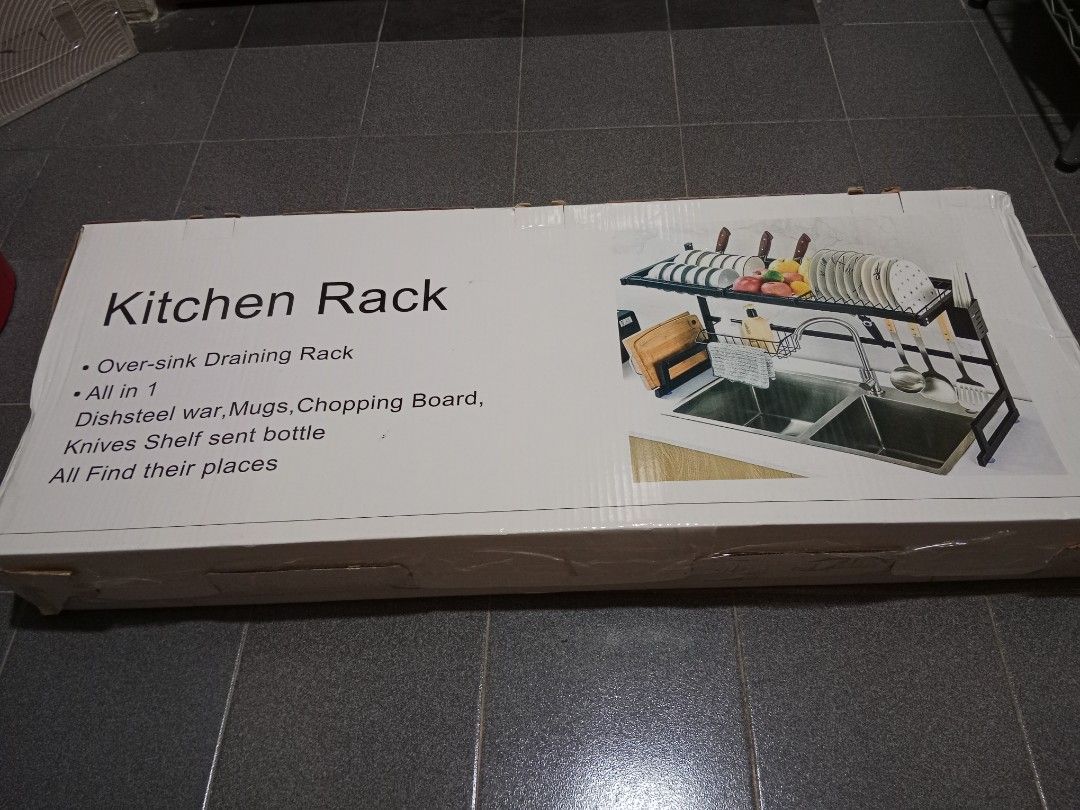 Kitchen Rack (Category: Other Kitchenware & Tableware) located in Singapore. Submitted by clickztobuy (Listing ID 1364480892, Image 3). Description: Over-sink Draining Rack to drain water after washing mugs, chopping board, cups, mugs or bottle. Black Stainless steel This is a DIY set, please fixed it yourself..