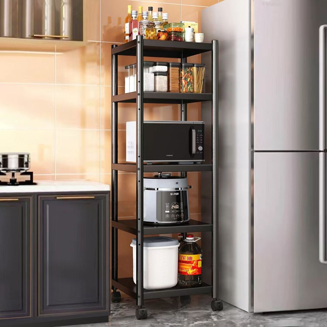 Kitchen with wheels, seam storage and storage rack, floor to floor ...