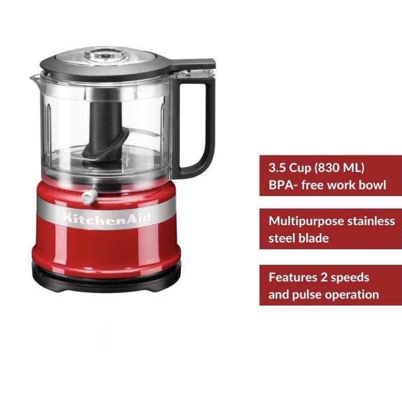 Kitchenaid Mini Food Processor 830ml / 3.5cup food chopper (Category: Juicers, Blenders & Grinders) located in Mandaluyong City. Submitted by brandsforless.ph (Listing ID 1364514220, Image 3). Description: • Brand: KitchenAid • Color: Empire Red Matte Black • 3.5 cup / 830ml food processor / chopper • 230V - 60Hz • BPA-free work bowl • Quickly chop, mix and puree with easy one-touch operation • Plus, store easily with a convenient cord wrap • Sim