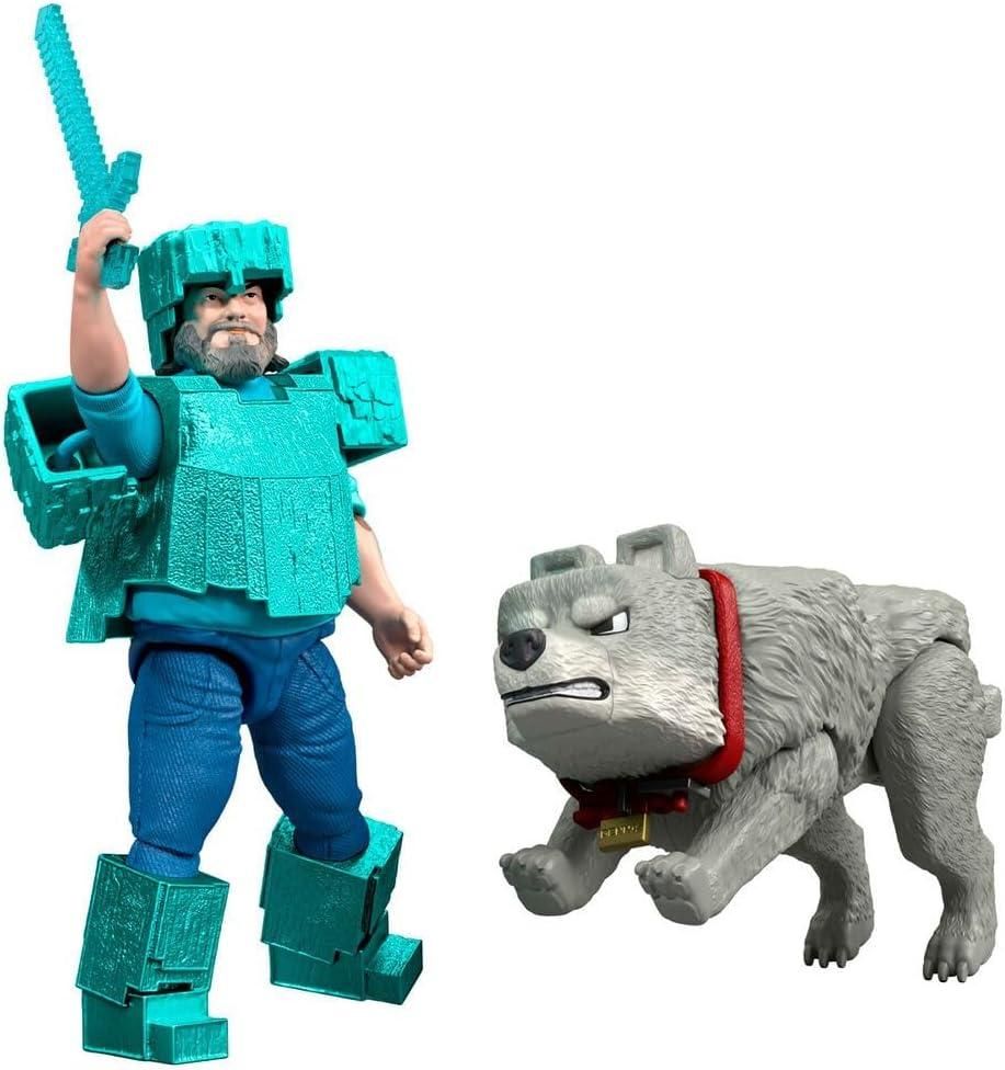 Minecraft JFR71 Movie Core Scale Steve and Wolf Action Figure Set, 4 ...