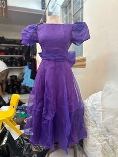 Modern Filipiniana Puff Sleeve Backless chiffon formal wedding guest Violet ribbon chiffon gown dress formal event